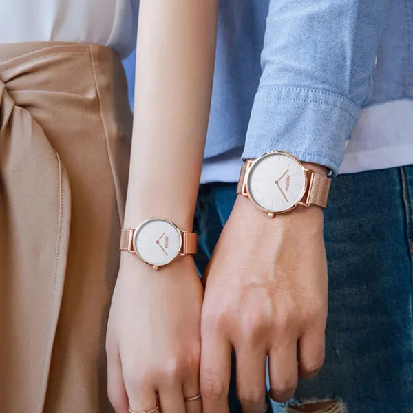 Abalone ABORNI Couple watch fashionable simple ultra-thin quartz movement stainless steel strap Chinese watch white dial30Rice waterproof - Image 5
