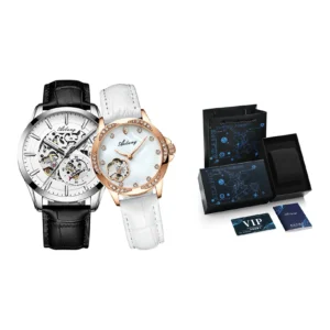 AILANG Couple watches, a pair of fine steel hollow back transparent watches, retro, simple, fashionable and versatile automatic mechanical movement