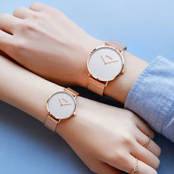 Abalone ABORNI Couple watch fashionable simple ultra-thin quartz movement stainless steel strap Chinese watch white dial30Rice waterproof - Image 6