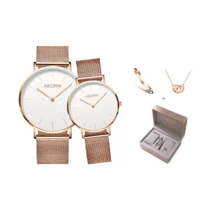 Abalone ABORNI Couple watch fashionable simple ultra-thin quartz movement stainless steel strap Chinese watch white dial30Rice waterproof