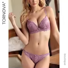 Tornova Sexy Lace Underwear Suit for Women Solid Color Patchwork Mesh Gathering Bra Small Breast Gathering Bra Lingerie Suit New