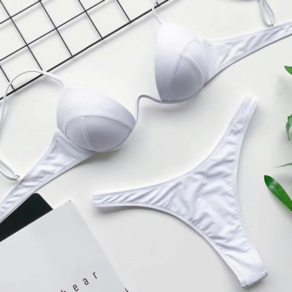 Sexy Women's Push Up Bikini Sets Solid Color Low-cut Ladies Beach Swimsuits SwimwearV-neck Biquini Bathing Suit Biquini Summer - Image 4