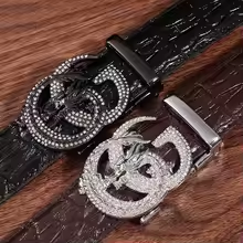 2025 Men's Fashion Versatile Belt Classic Double Dragon Diamond Alloy Buckle Retro Business Style Automatic Buckle Men's Belt